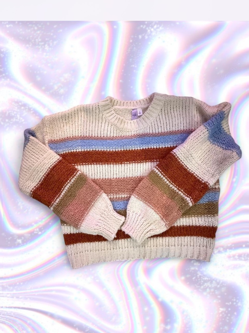 Alya Striped Crewneck Sweater in Cream, Rust, Pink & Blue
